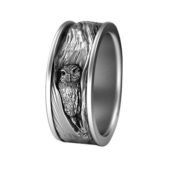 Stunning silver OWL in tree ring band DETAILING 11 - Picture 14 of 16